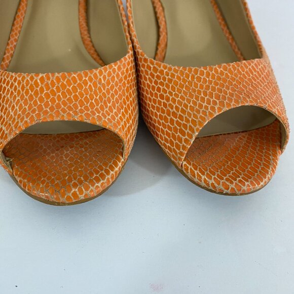 Arturo Chiang Rio Snake Melon Peep Toe Wedges Womens 6.5M Orange - Picture 3 of 7